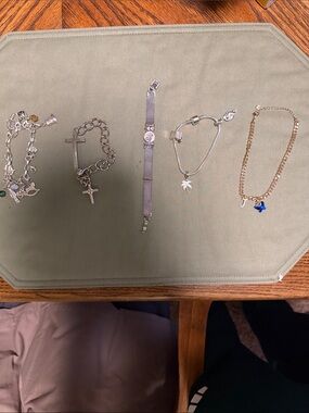 Mixed Metal Charm Bracelets and Chain Bracelet Set -